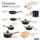 Jogo de Panelas Indução Antiaderente 12 peças, Revestimento Cerâmico, Alumínio Fundo Triplo (Vanilla)